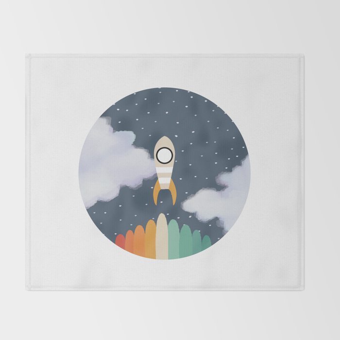 Space Rocket Print, Galaxy Outer Space Pattern Throw Blanket Gallery Image 2
