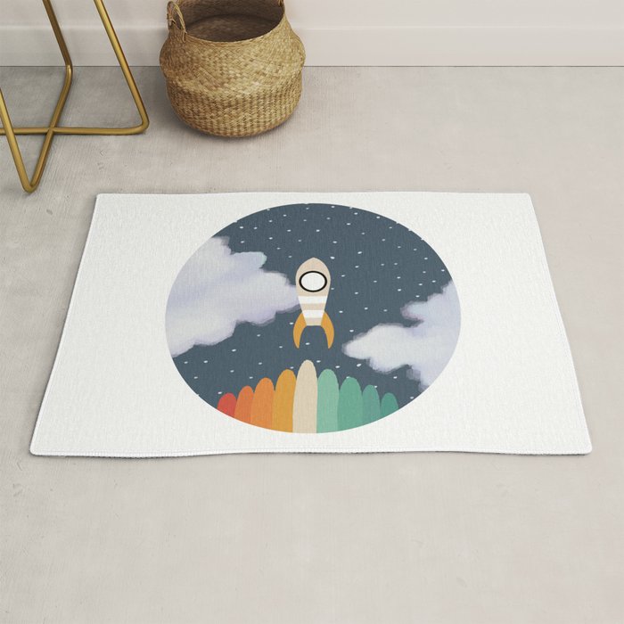 Space Rocket Print, Galaxy Outer Space Pattern Rug Gallery Image 1