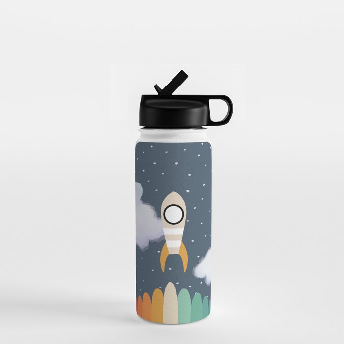 Space Rocket Print, Galaxy Outer Space Pattern Water Bottle Gallery Image 1