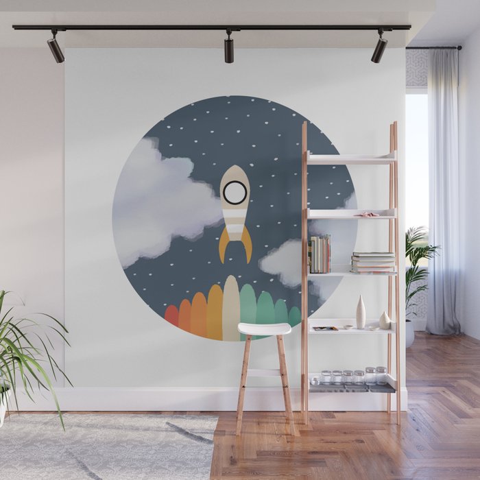 Space Rocket Print, Galaxy Outer Space Pattern Wall Mural Gallery Image 1