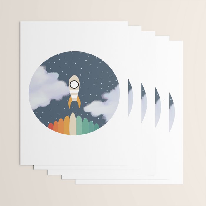 Space Rocket Print, Galaxy Outer Space Pattern Wrapping Paper Gallery Image 3
