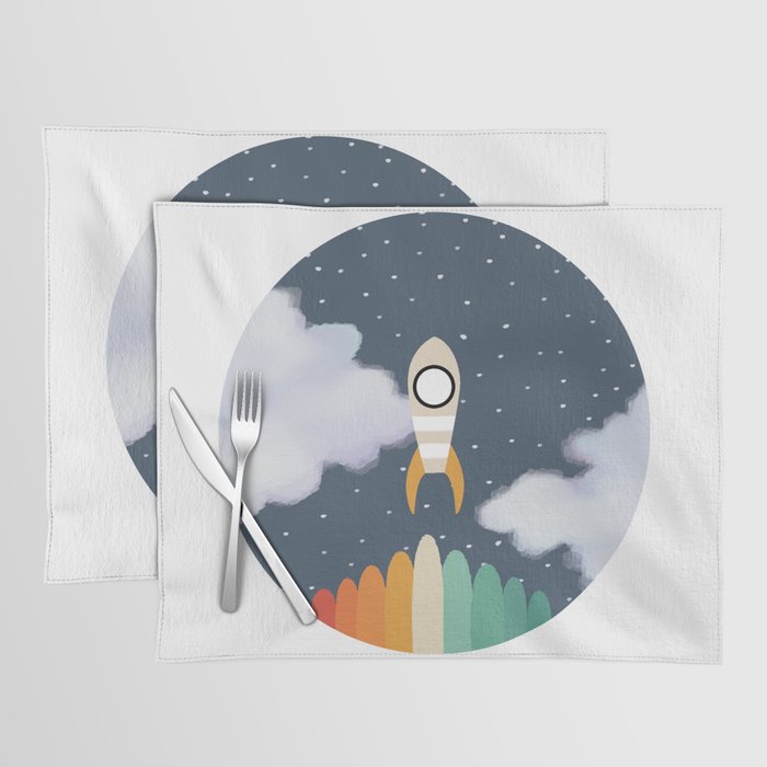 Space Rocket Print, Galaxy Outer Space Pattern Placemat Gallery Image 1