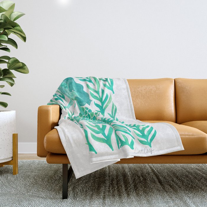 Kelp Forest Mermaid - Mint Palette Throw Blanket Gallery Image 1