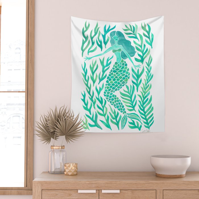 Kelp Forest Mermaid - Mint Palette Wall Tapestry Gallery Image 2