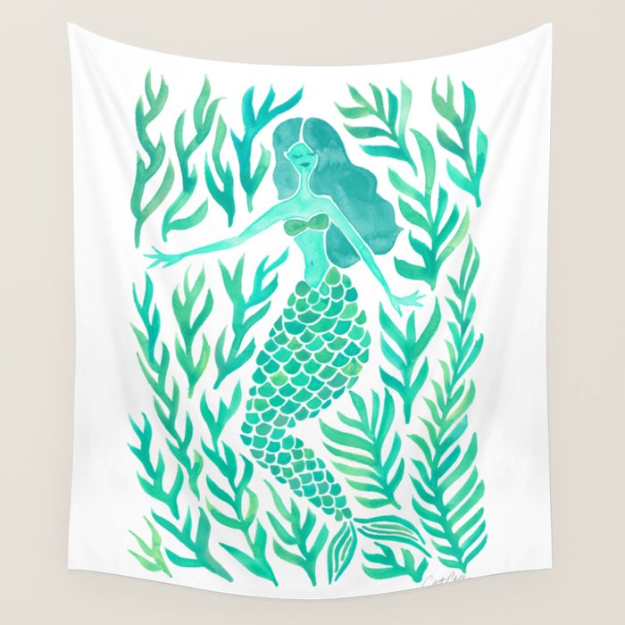 Kelp Forest Mermaid - Mint Palette Wall Tapestry Gallery Image 1