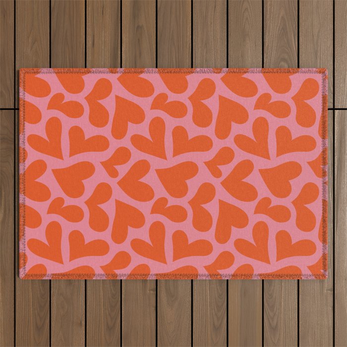 Red love heart shape pattern Outdoor Rug Gallery Image 1