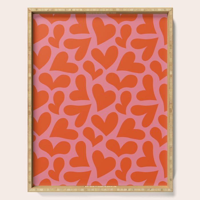 Red love heart shape pattern Serving Tray Gallery Image 1