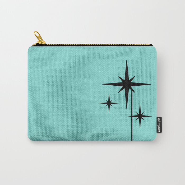 Mid Century Modern Atomic 50s Starburst Trio in Light Medium Robin's Egg Blue and Black Carry All Pouch Gallery Image 1
