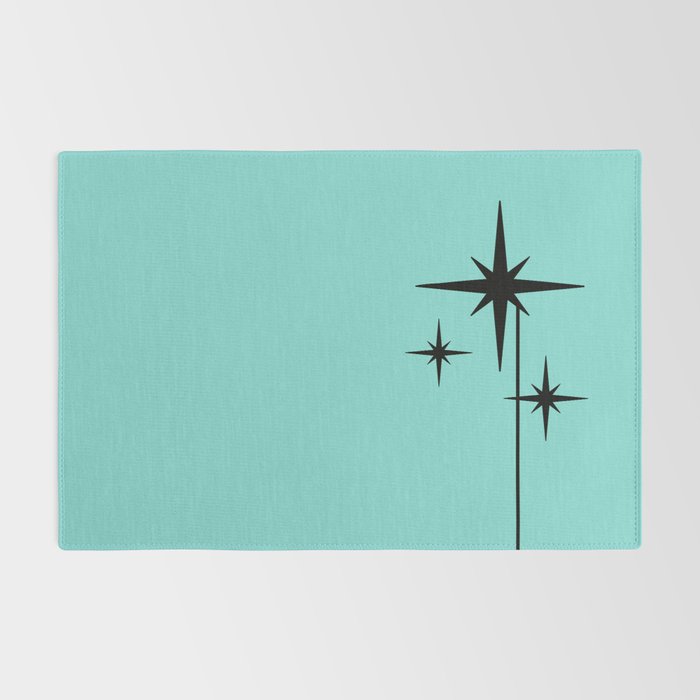 Mid Century Modern Atomic 50s Starburst Trio in Light Medium Robin's Egg Blue and Black Rug Gallery Image 2