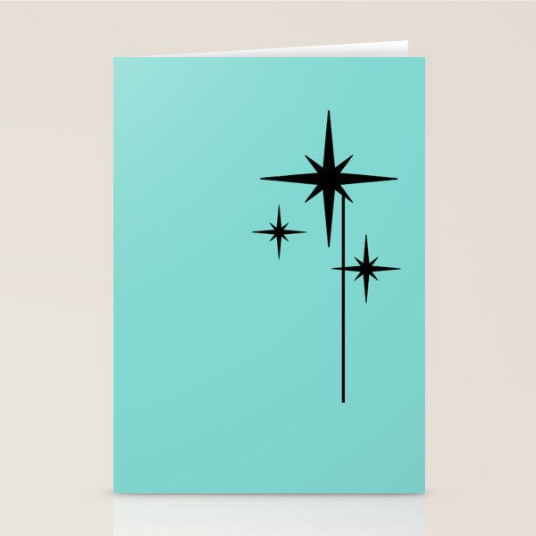 Mid Century Modern Atomic 50s Starburst Trio in Light Medium Robin's Egg Blue and Black Stationery Card Gallery Image 1