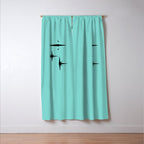 Mid Century Modern Atomic 50s Starburst Trio in Light Medium Robin's Egg Blue and Black Window Curtain Gallery Image 3