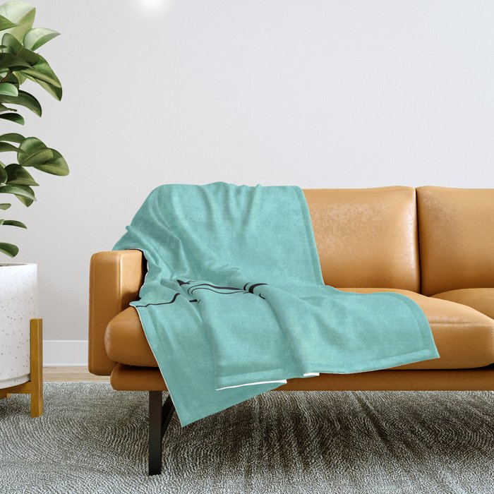Mid Century Modern Atomic 50s Starburst Trio in Light Medium Robin's Egg Blue and Black Throw Blanket Gallery Image 1