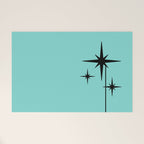 Mid Century Modern Atomic 50s Starburst Trio in Light Medium Robin's Egg Blue and Black Welcome Mat Gallery Image 1