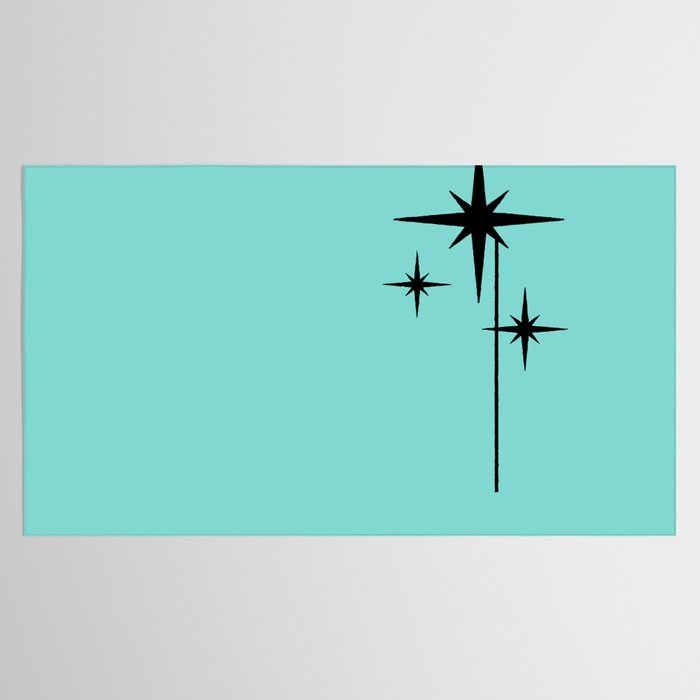 Mid Century Modern Atomic 50s Starburst Trio in Light Medium Robin's Egg Blue and Black Tablecloth Gallery Image 2