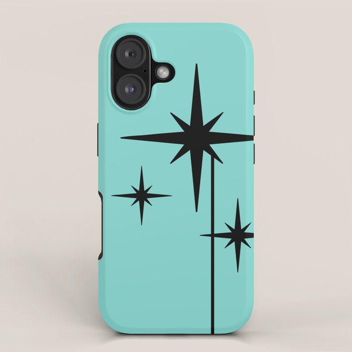 Mid Century Modern Atomic 50s Starburst Trio in Light Medium Robin's Egg Blue and Black iPhone Case Gallery Image 1