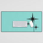 Mid Century Modern Atomic 50s Starburst Trio in Light Medium Robin's Egg Blue and Black Desk Mat Gallery Image 1