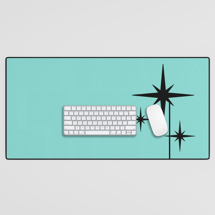 Mid Century Modern Atomic 50s Starburst Trio in Light Medium Robin's Egg Blue and Black Desk Mat Gallery Image 1