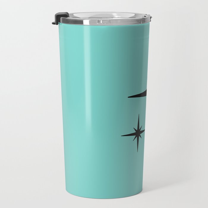 Mid Century Modern Atomic 50s Starburst Trio in Light Medium Robin's Egg Blue and Black Travel Mug Gallery Image 3