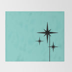 Mid Century Modern Atomic 50s Starburst Trio in Light Medium Robin's Egg Blue and Black Throw Blanket Gallery Image 2