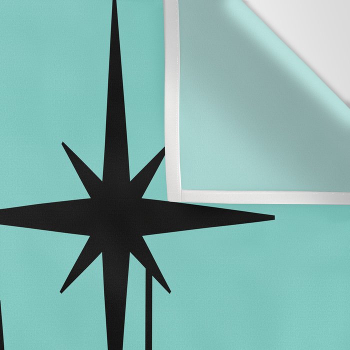 Mid Century Modern Atomic 50s Starburst Trio in Light Medium Robin's Egg Blue and Black Wall Tapestry Gallery Image 3