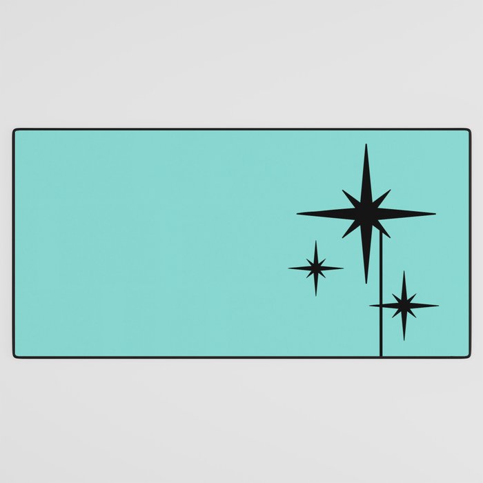 Mid Century Modern Atomic 50s Starburst Trio in Light Medium Robin's Egg Blue and Black Desk Mat Gallery Image 3