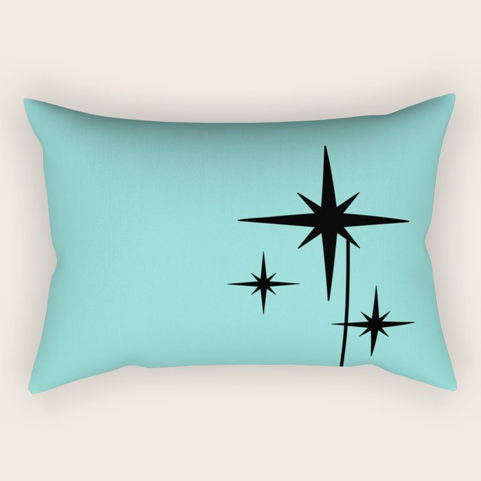 Mid Century Modern Atomic 50s Starburst Trio in Light Medium Robin's Egg Blue and Black Rectangular Pillow Gallery Image 2