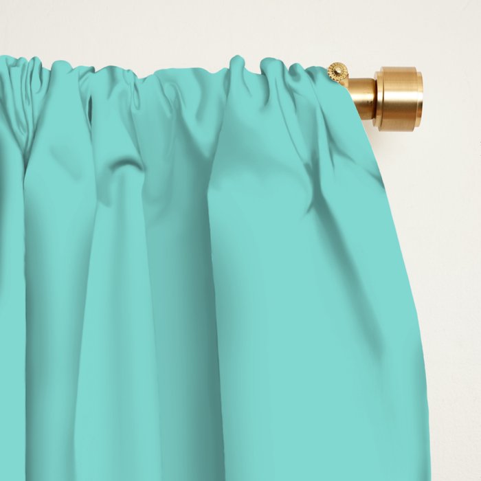 Mid Century Modern Atomic 50s Starburst Trio in Light Medium Robin's Egg Blue and Black Window Curtain Gallery Image 2
