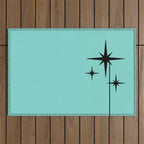 Mid Century Modern Atomic 50s Starburst Trio in Light Medium Robin's Egg Blue and Black Outdoor Rug Gallery Image 1