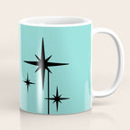 Mid Century Modern Atomic 50s Starburst Trio in Light Medium Robin's Egg Blue and Black Coffee Mug Gallery Image 1