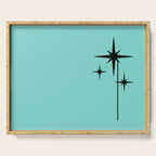 Mid Century Modern Atomic 50s Starburst Trio in Light Medium Robin's Egg Blue and Black Serving Tray Gallery Image 1