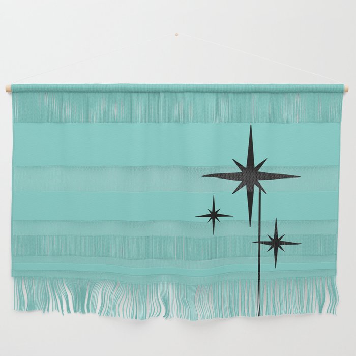 Mid Century Modern Atomic 50s Starburst Trio in Light Medium Robin's Egg Blue and Black Wall Hanging Gallery Image 1