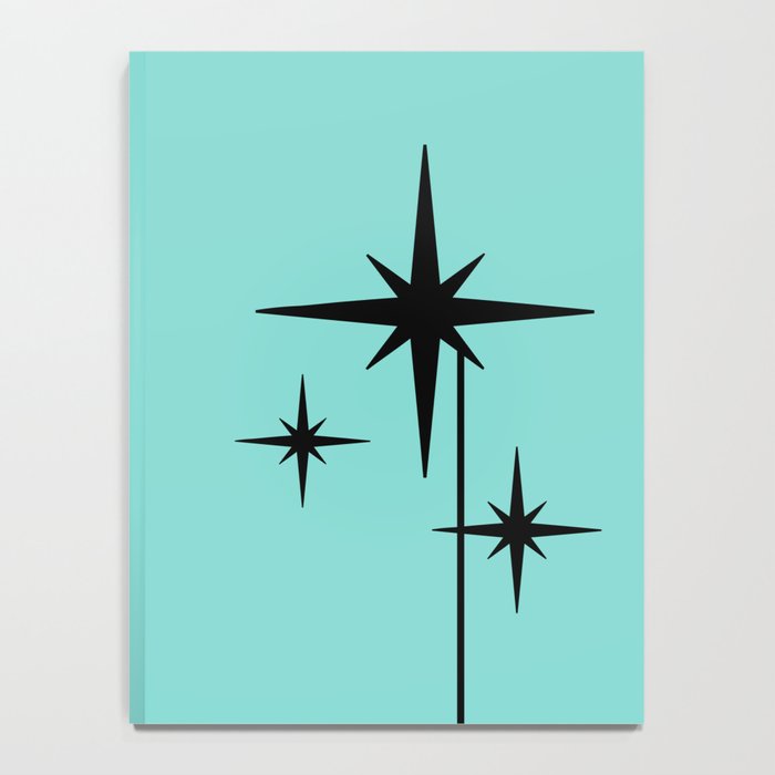 Mid Century Modern Atomic 50s Starburst Trio in Light Medium Robin's Egg Blue and Black Notebook Gallery Image 4