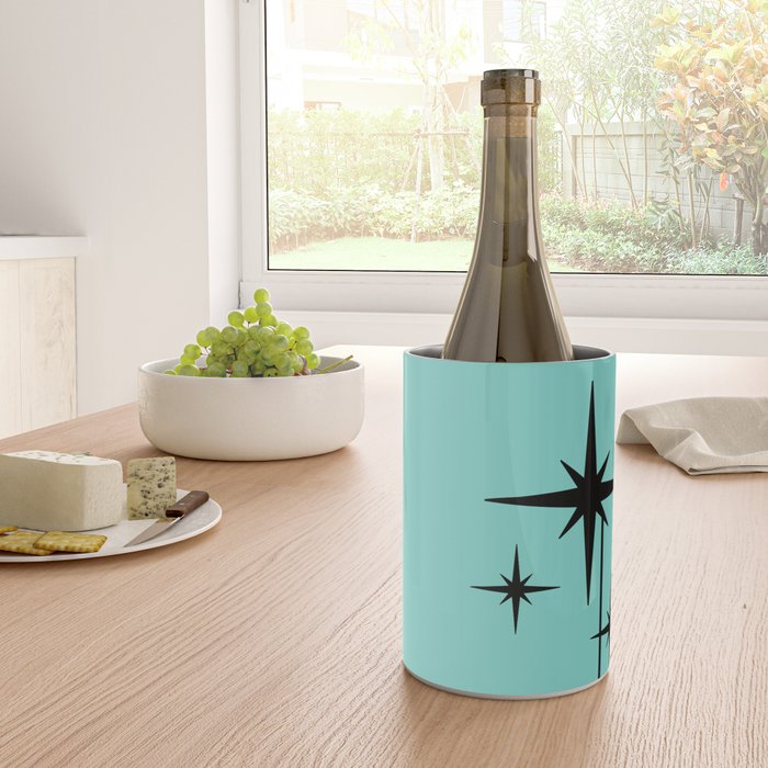 Mid Century Modern Atomic 50s Starburst Trio in Light Medium Robin's Egg Blue and Black Wine Chiller Gallery Image 4