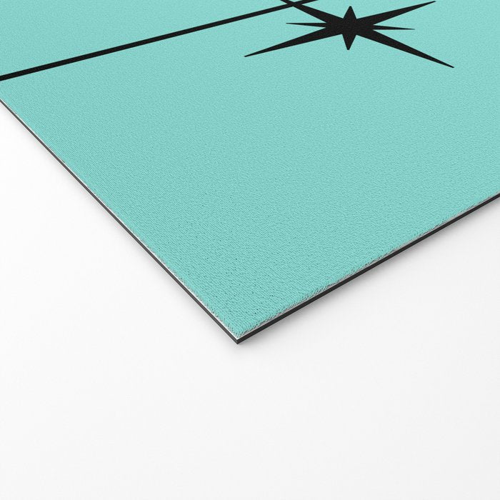 Mid Century Modern Atomic 50s Starburst Trio in Light Medium Robin's Egg Blue and Black Welcome Mat Gallery Image 2