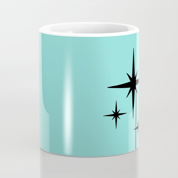 Mid Century Modern Atomic 50s Starburst Trio in Light Medium Robin's Egg Blue and Black Coffee Mug Gallery Image 4