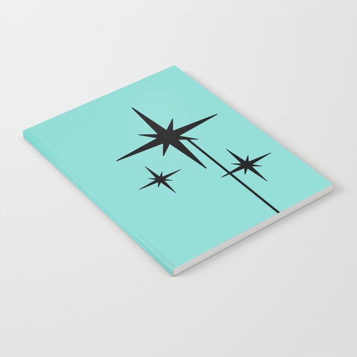 Mid Century Modern Atomic 50s Starburst Trio in Light Medium Robin's Egg Blue and Black Notebook Gallery Image 1