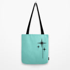 Mid Century Modern Atomic 50s Starburst Trio in Light Medium Robin's Egg Blue and Black Tote Bag Gallery Image 2