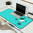 Mid Century Modern Atomic 50s Starburst Trio in Light Medium Robin's Egg Blue and Black Desk Mat Gallery Image 2