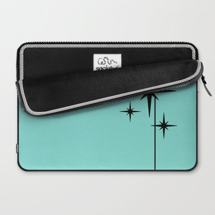 Mid Century Modern Atomic 50s Starburst Trio in Light Medium Robin's Egg Blue and Black Laptop Sleeve Gallery Image 2