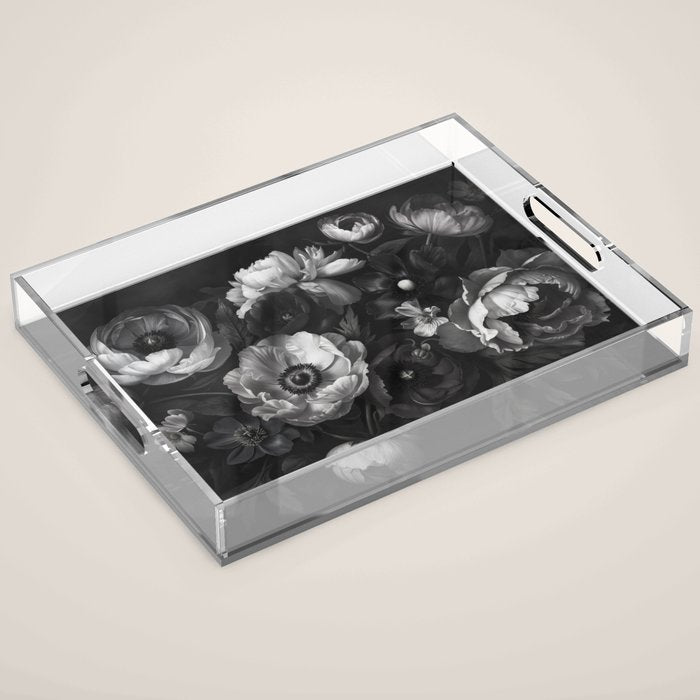 Dark Baroque Blossom Symphony Large Flower Art Acrylic Tray Gallery Image 1