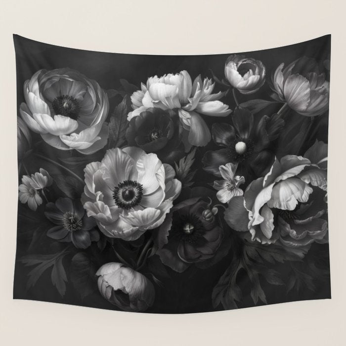Dark Baroque Blossom Symphony Large Flower Art Wall Tapestry Gallery Image 4
