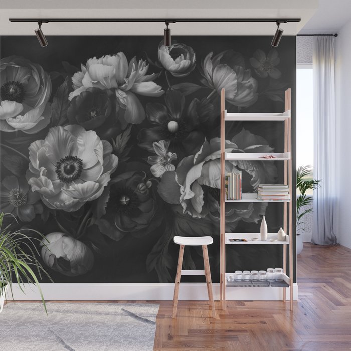Dark Baroque Blossom Symphony Large Flower Art Wall Mural Gallery Image 1