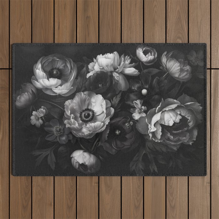 Dark Baroque Blossom Symphony Large Flower Art Outdoor Rug Gallery Image 1