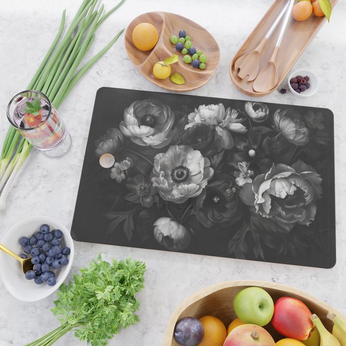 Dark Baroque Blossom Symphony Large Flower Art Cutting Board Gallery Image 2