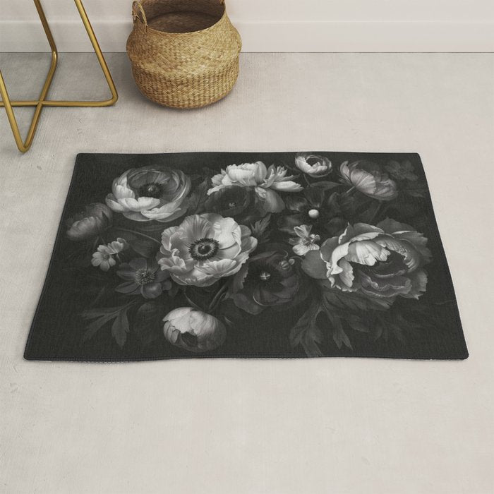 Dark Baroque Blossom Symphony Large Flower Art Rug Gallery Image 1