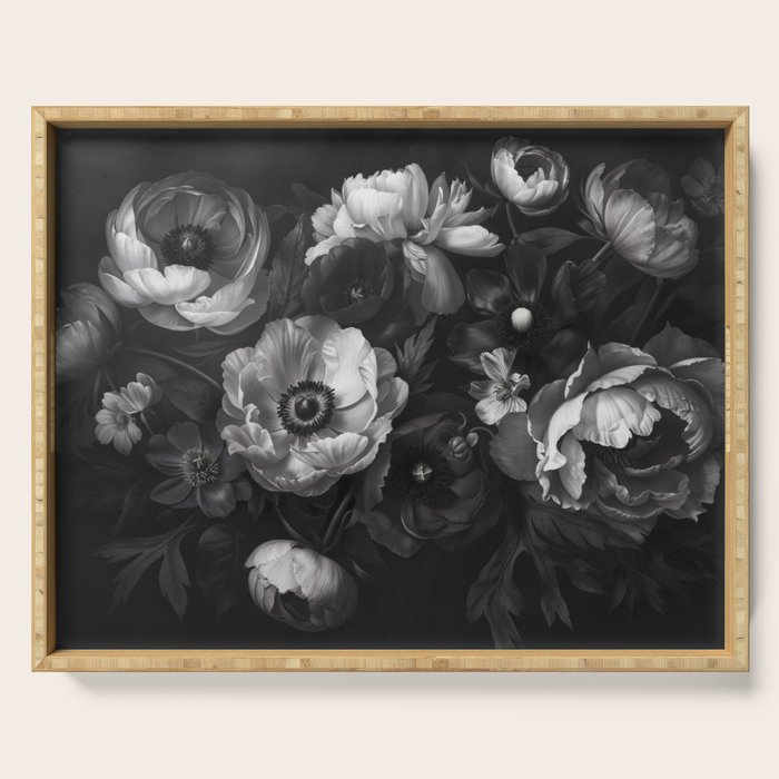 Dark Baroque Blossom Symphony Large Flower Art Serving Tray Gallery Image 1