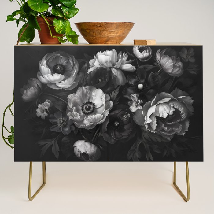 Dark Baroque Blossom Symphony Large Flower Art Credenza Gallery Image 1
