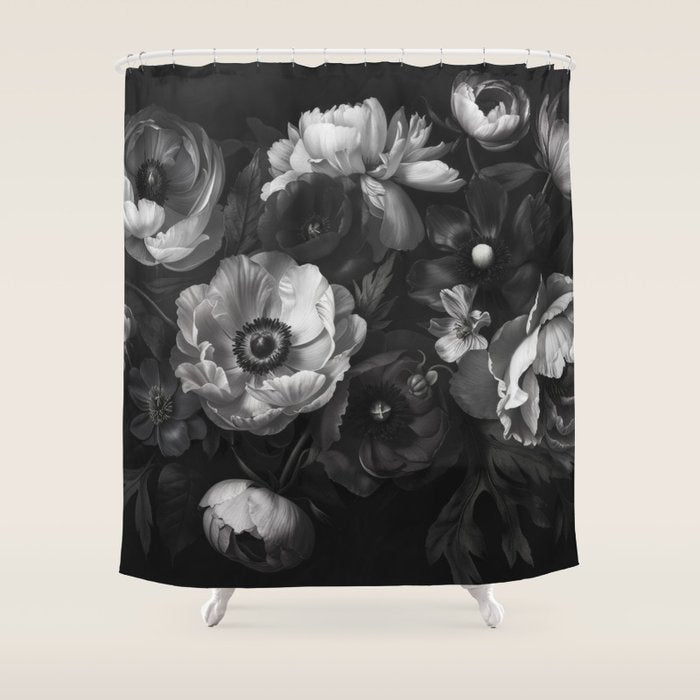 Dark Baroque Blossom Symphony Large Flower Art Shower Curtain Gallery Image 1