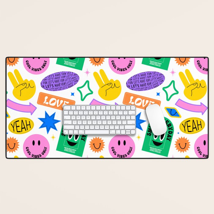 Retro funny sticker label cartoon pattern Desk Mat Gallery Image 1