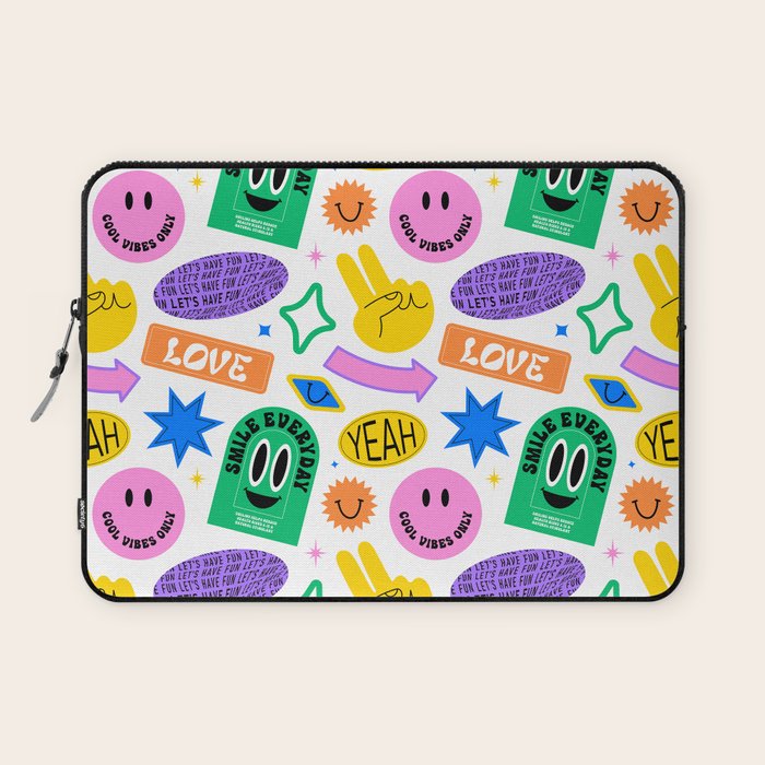 Retro funny sticker label cartoon pattern Laptop Sleeve Gallery Image 1